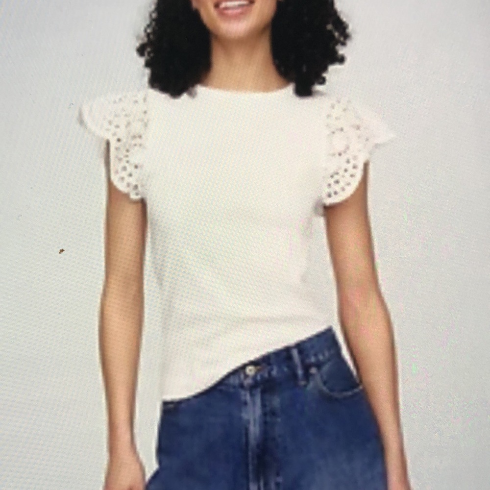 Free Assembly Ribbed eyelet flutter sleeve White T-shirt